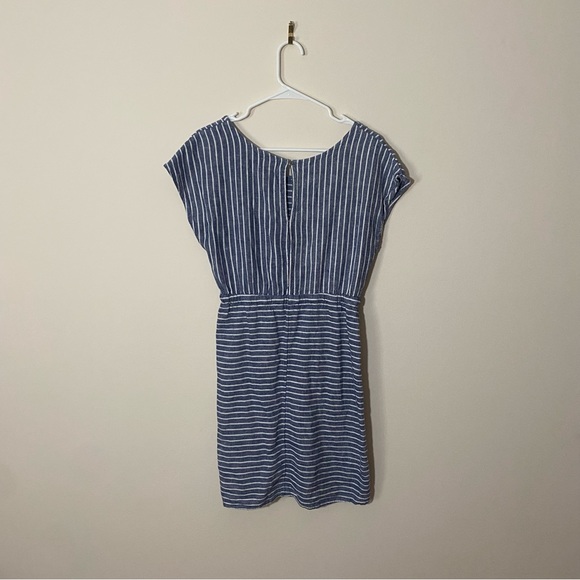 Old Navy Linen Blue and White Striped Draw String Waist Dress S - Picture 9 of 12